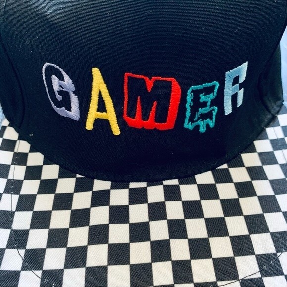 Toddler/Little Boy 'GAMER' Checkered Print Flat Brim Cap Hat - Picture 3 of 8